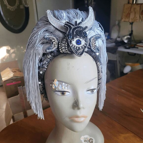 Moon Goddess Dark Heart Festival Headpiece Silver and Black by Brebitz Haloween - Picture 10 of 12